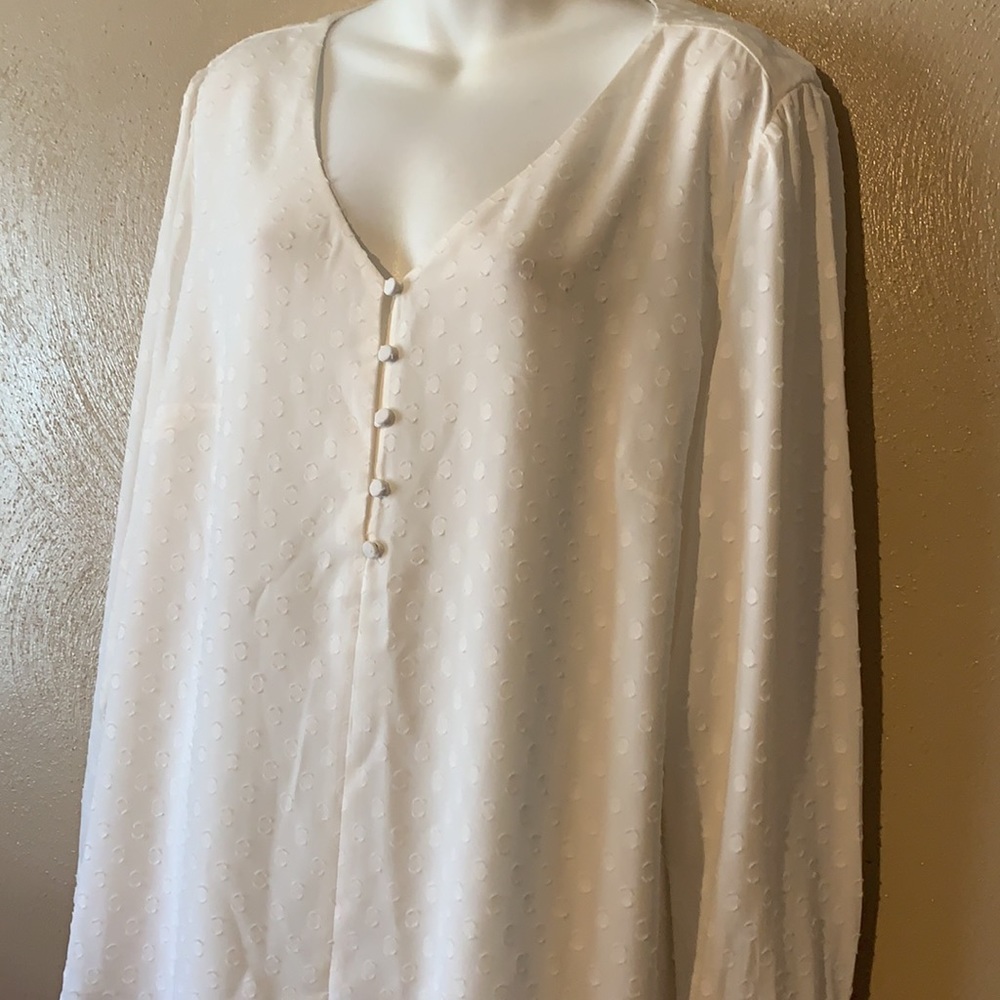 Loft Plus Size 16 Off White Patterned Button Blou… - image 2